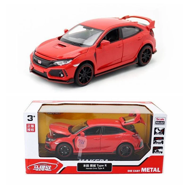 1:32 Diecast Type R Sporty Car Sound and Light Return Open Door Simulation Alloy Model Collection Child Toy Birthday Gift