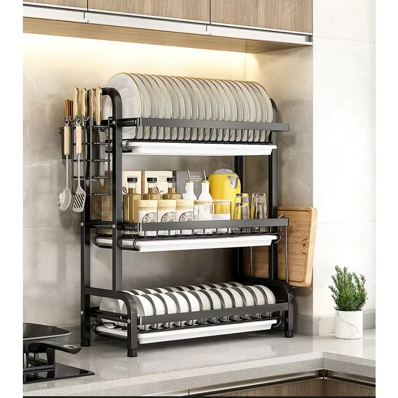 Hot Sale Stainless Steel Metal Storage 3 Tier Kitchen Counter Holders Sink Organization Sink Dish Drying Drainer Rack