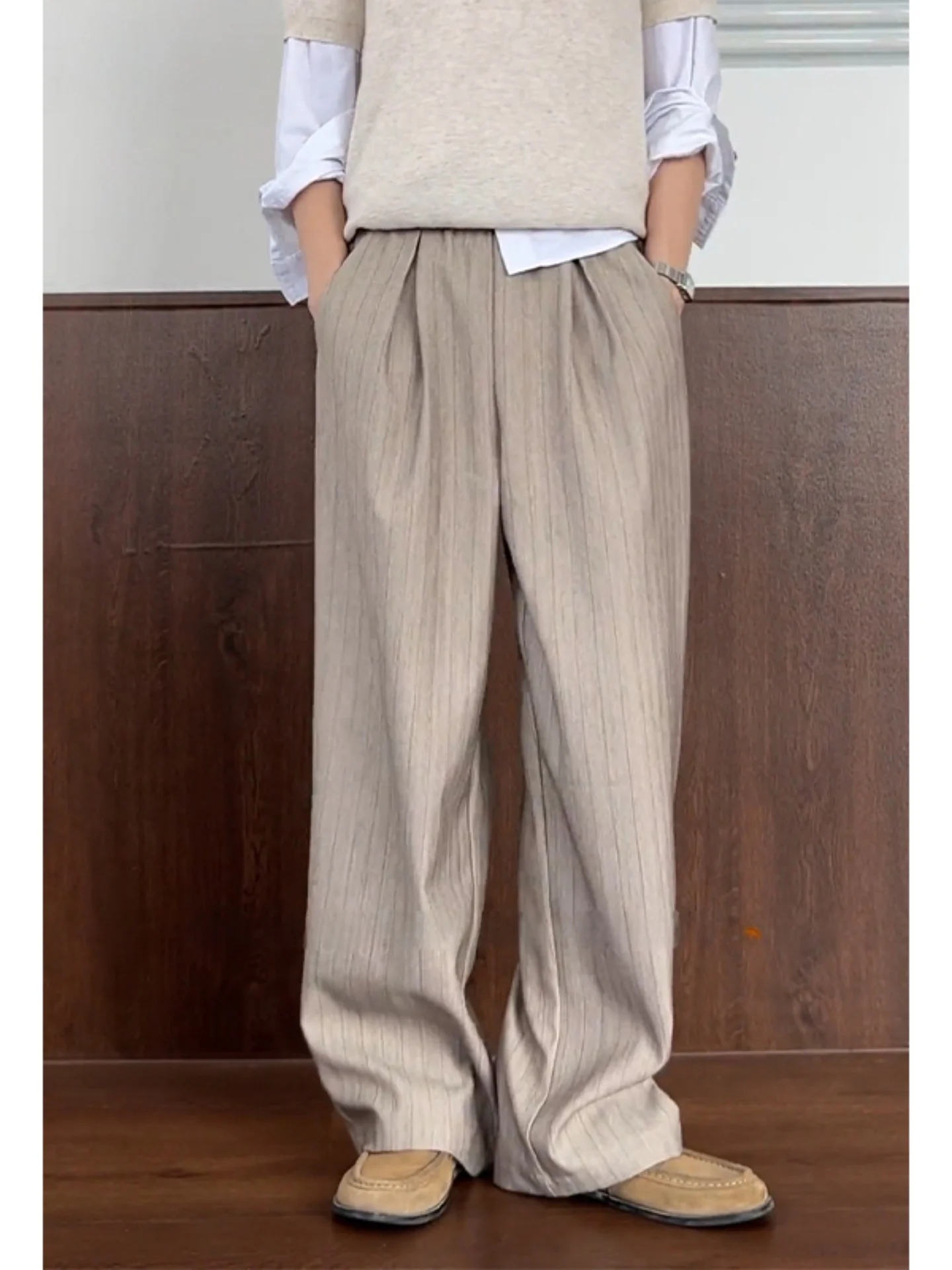 

Повседневные мужские брюки с плиссированным узором, прямые, широкие, длинные, для осени и зимы, универсальные, свободного кроя