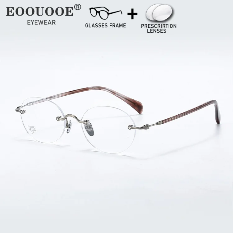 Pure Titanium Rimless Glasses Nerd Ultralight Eyeglass Frame Prescription Myopia Degree Recipe MR-8 Super Tough Clear Lenses