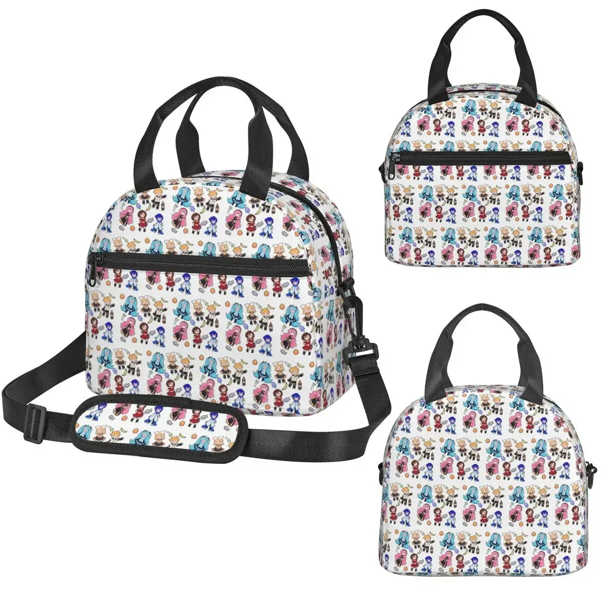 ボーカロイドちびカオス！-ミク-断熱ランチバッグ-子供用-学校用-クーラー-サーマルボックス-トートバッグ-漏れ防止ランチボックス