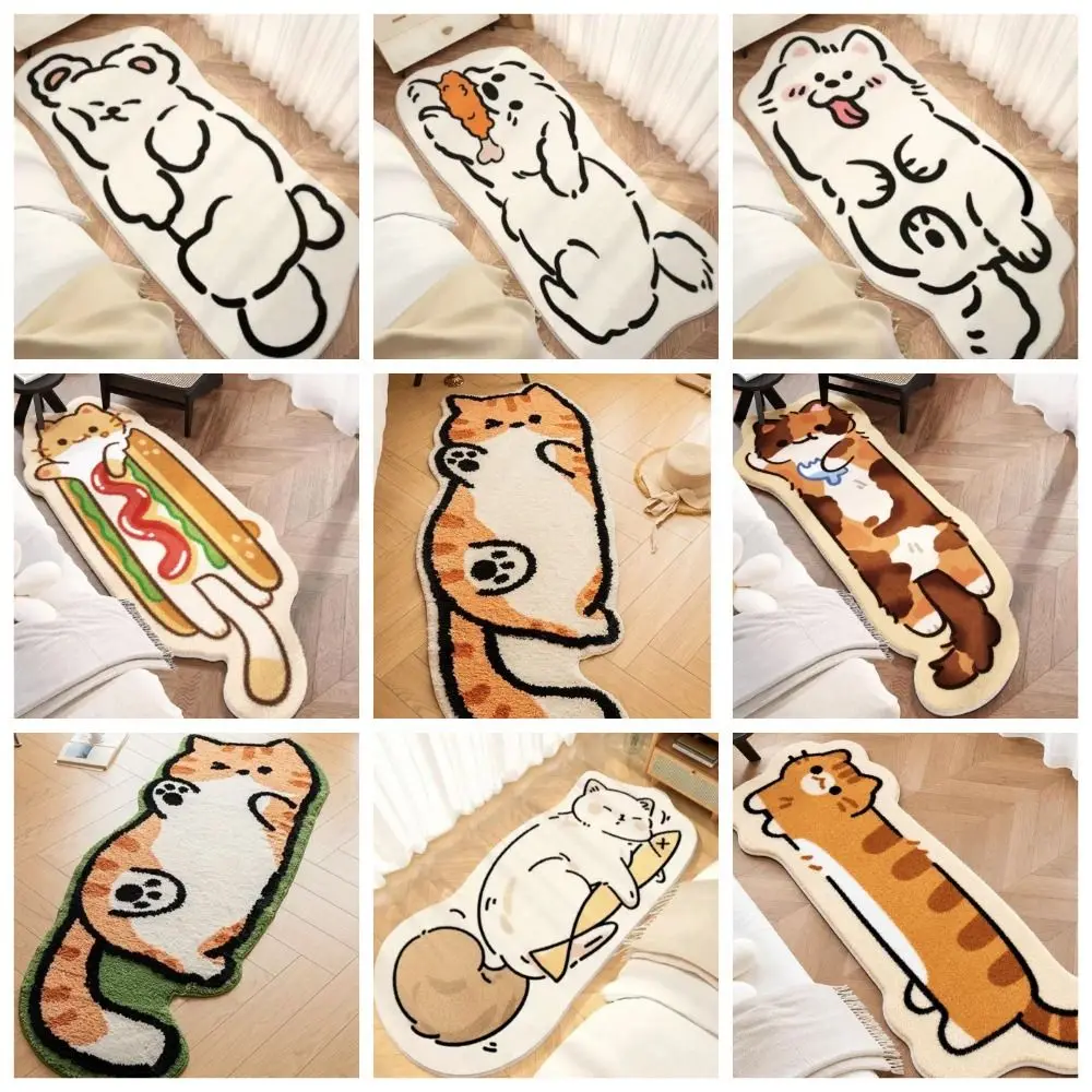 Cozy Imitation Cashmere Cat Shaped Floor Mat Soft Cute Bedside Carpet Decorative Non Slip Bedroom Rug Room Accessory