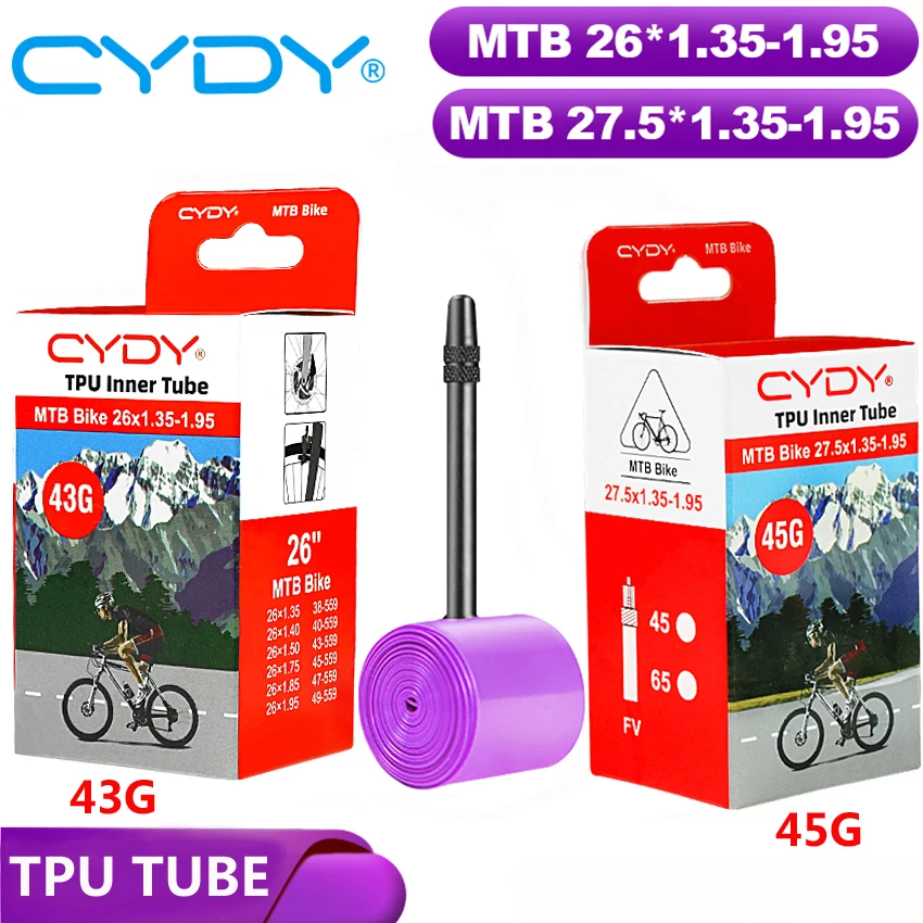 43g CYDY TPU Tube MTB 26 27.5 Bike Inner Camera 26/27.5x1.35 1.4 1.5 1.75 1.85 1.95 Inch pneu Mountain Bicycle Tire 26/27.5 Tyre