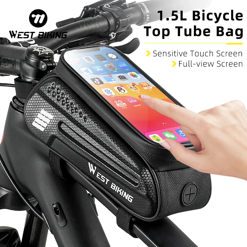 

WEST BIKING Bicycle Bag 7.0 Inch Phone Bag 1.5L Touch Screen Bicycle Top Tube Bag Portable Bike Handlebar Bag Bike Accessories