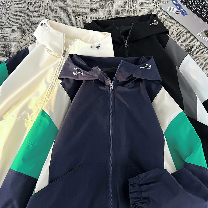 

Мужская куртка в американском ретро-стиле с цветными блоками, свободного кроя, для активного отдыха, альпинизма и горного туризма, ветрозащитная, с длинными рукавами, на молнии