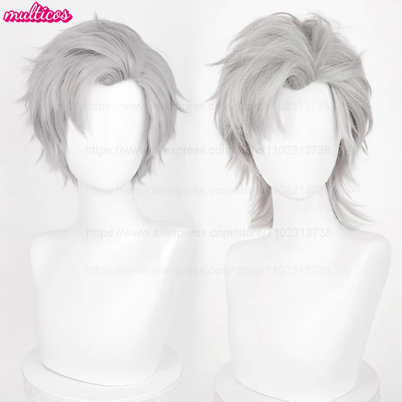 

Sylus Cosplay Wig Love and Deepspace Cosplay Short Gray Heat Resistant Synthetic Hair Halloween Party Game Anime Wigs + Wig Cap