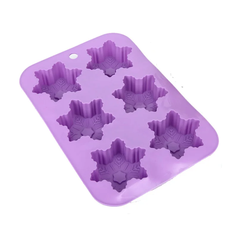 6 Holes Christmas Decorations Pentagram Snowflake Chocolate Party DIY Fondant Baking Cooking Cake Decorating Tools Silicone Mold