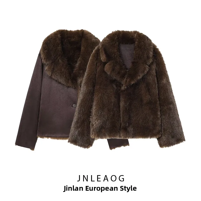 معطف أنيق ذو وجهين بتأثير الفرو الصناعي من JNLEAOG، معطف قصير نسائي جديد للخريف متعدد الاستخدامات مصنوع من ألياف البوليستر
