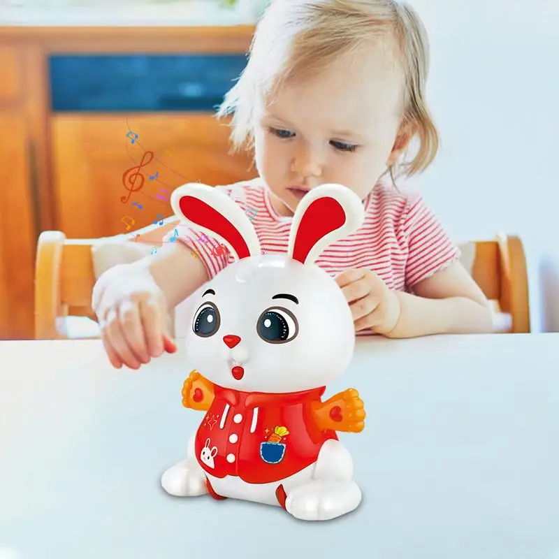 Coelho rastejante brinquedo educação infantil coelho bonito acender dança coelho com música para meninos meninas criança aniversário