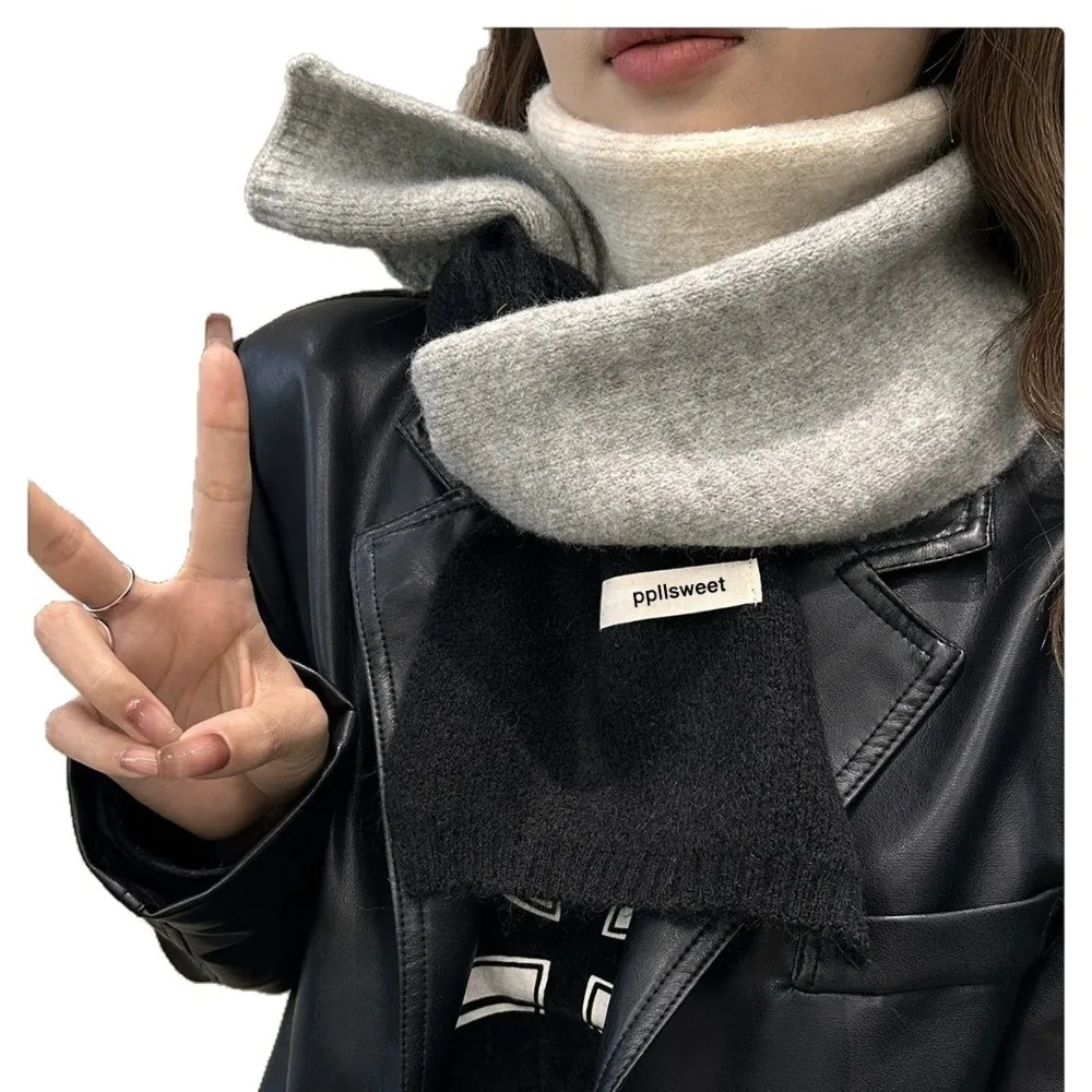 Contrast-Color Knitted Scarf Patchwork Design Warm Material Neck Warmer Fall Winter Weight Versatile Styling Yarn Scarf