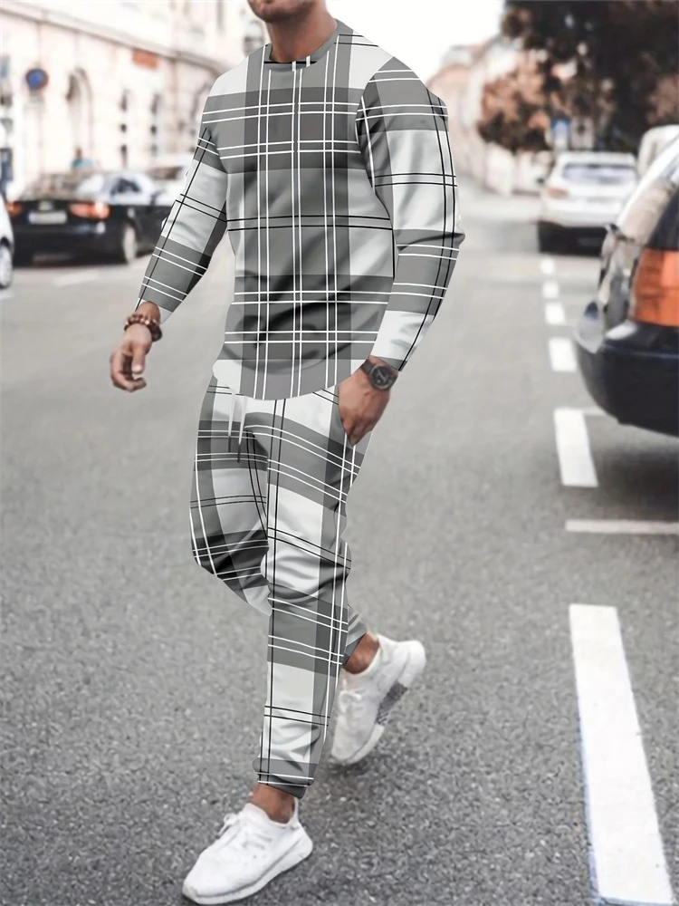 

3D Printed Men's Two-Piece Set Streetwear Casual Suit Loose-Fit Long-Sleeve Top & Trendy Straight-Leg Pants Two-Piece Set