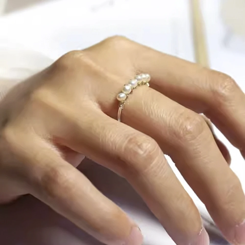 

Кольца Anillos, 14-каратное золото, кольцо с натуральным пресноводным жемчугом, минимализм, изысканные украшения для женщин, повседневные подарки на день рождения