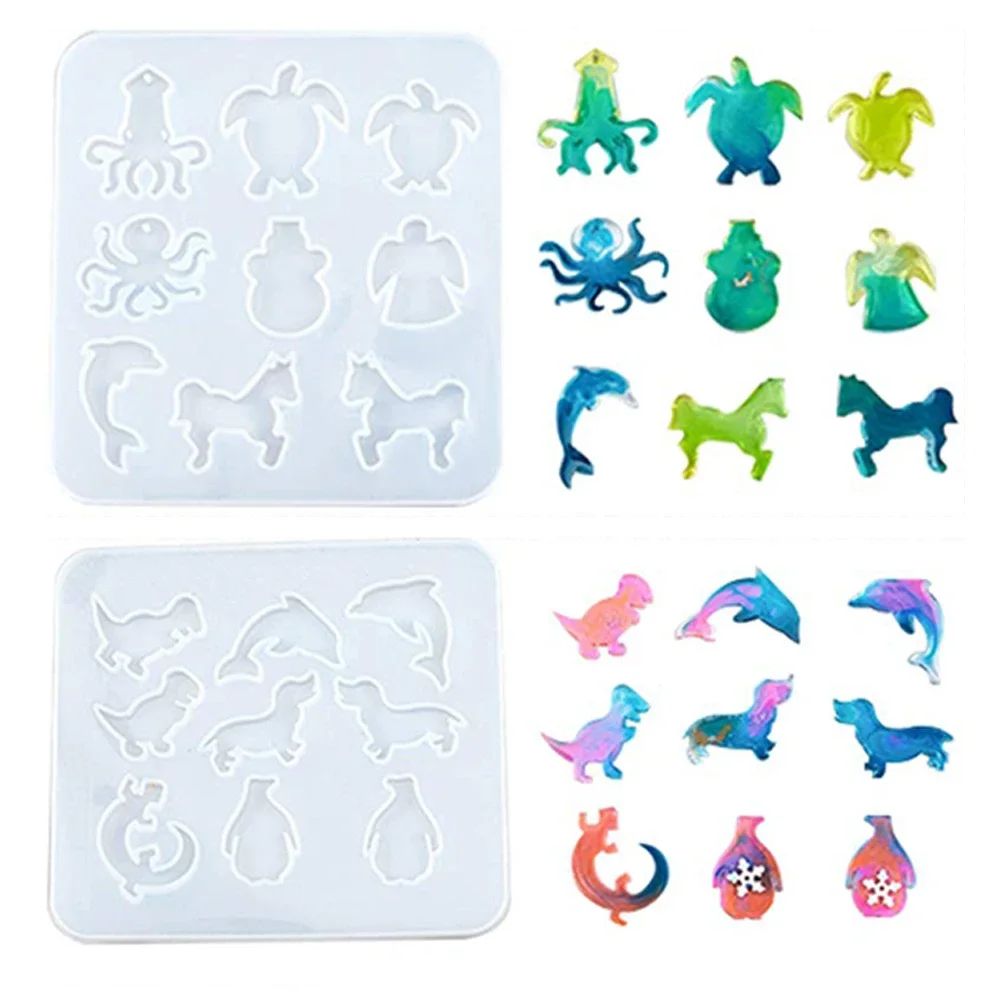 Marine Life Keychain Resin Mold Silicone DIY Sea Turtle Octopus Dolphin Horse Pendant Epoxy Mould Animal Jewelry Making Tool