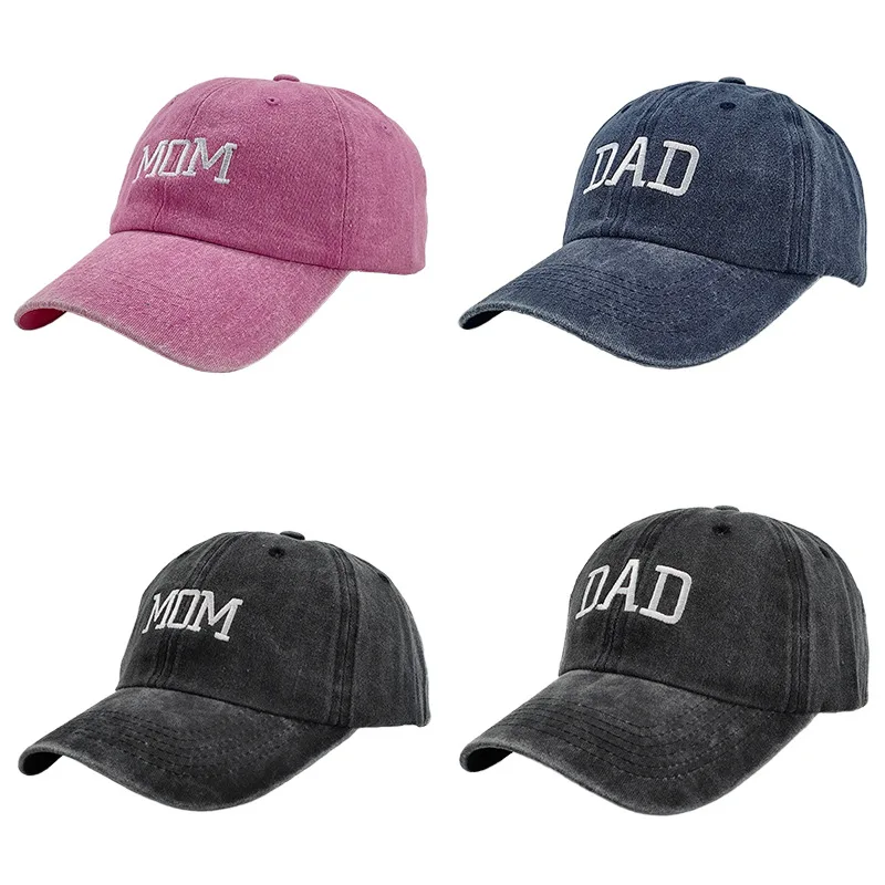 Washed Cotton DAD MOM Embroidered Baseball Cap Vintage Peaked Cap Fashion Couple Hip Hop Hat for Men Women