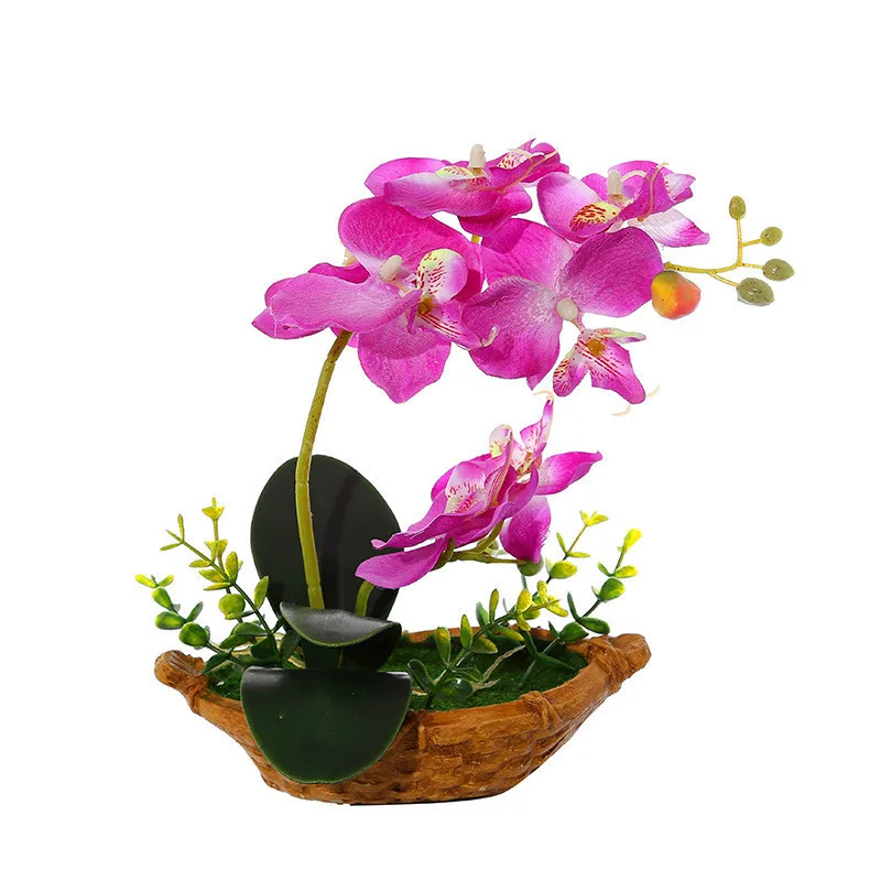 

1 Set Artificial Flower Bonsai Butterfly Orchid Potted Plant With Cement Flowerpot Wedding Party Home Desktop Decor