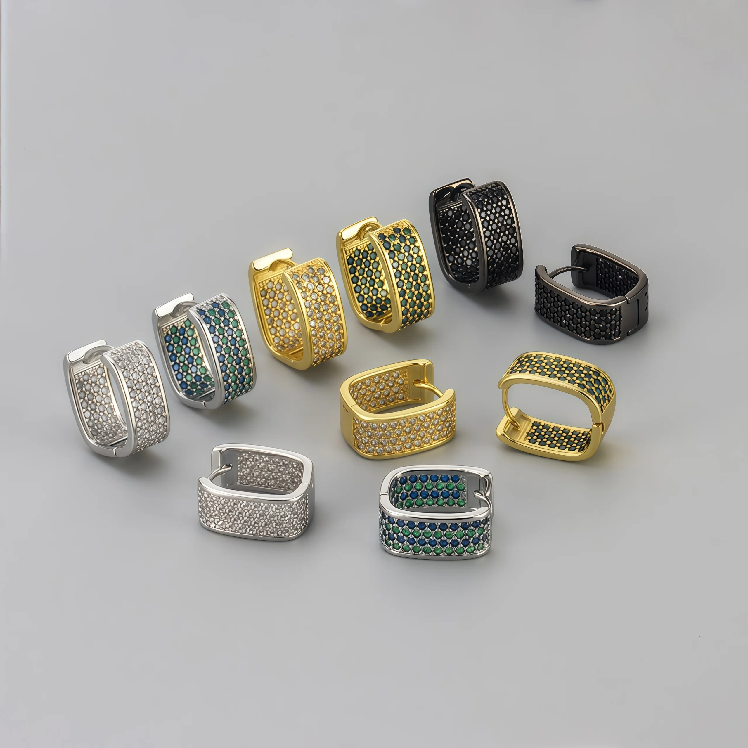 Colorful Zircon Real Gold Plated Fashion Geometric Ear Cuff Huggie Earrings
