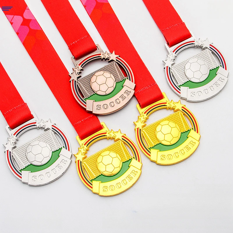 

Customized metal football award medals for competitions - gold, silver and bronze award plaques