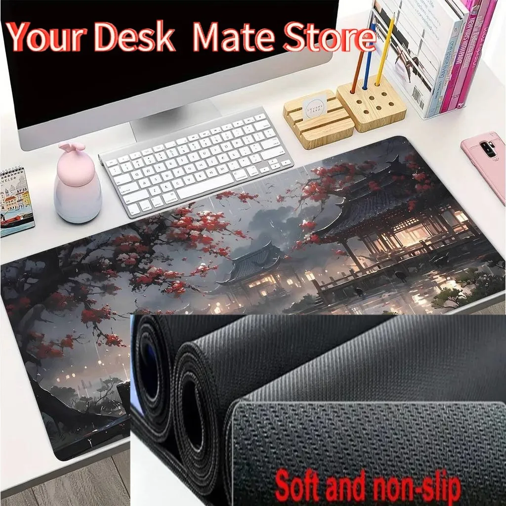 Large Size Gaming Mouse Pad Traditional Ink Landscape Design Anti-slip Rubber Material Keyboard Decorative Desktop Mat 400*900mm