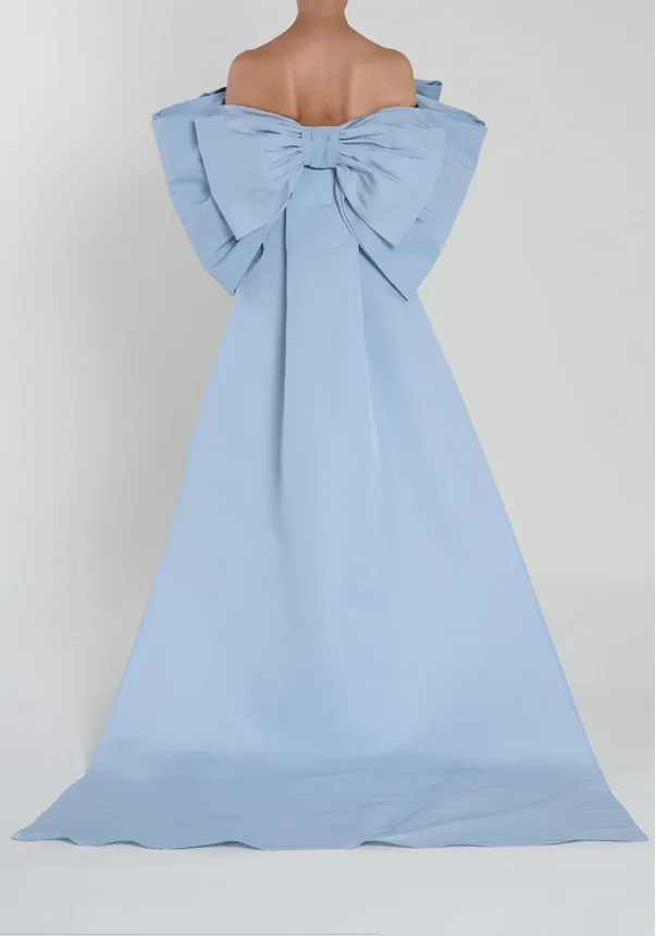 스카이 블루 블랙 오프숄더 이브닝 드레스 더블 보우 파이에 컬럼 가운 탈부착 가능한 케이프 포함 우아한 스트레이트 프롬 드레스