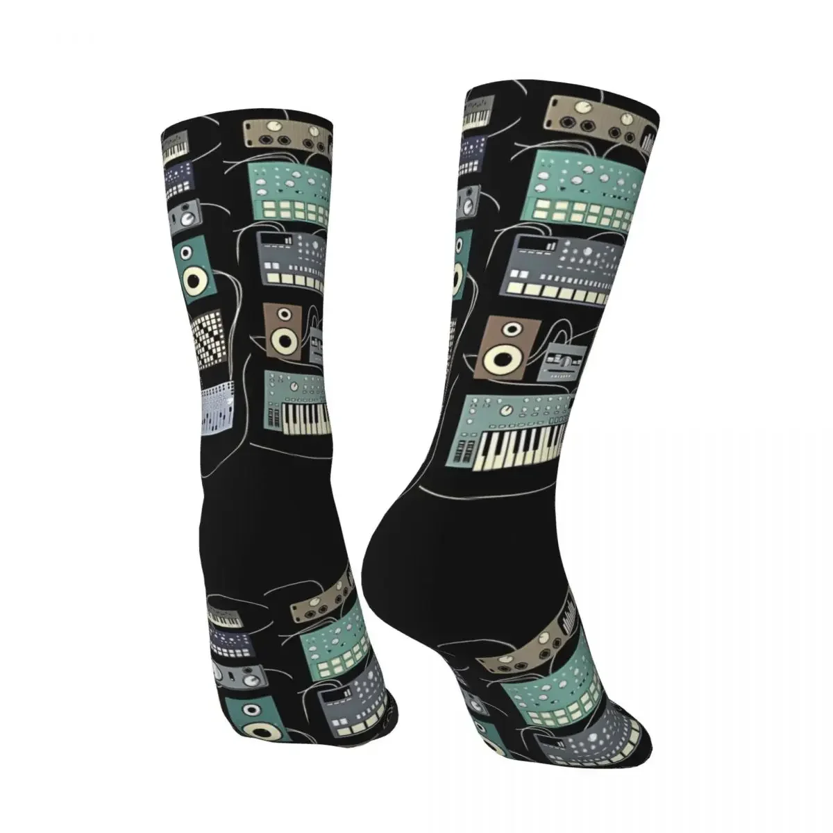 Electronic Musician Synthesizer Drum Machine Dj Men's Socks Modular Synthesizer Hip Hop Seamless Printed Crazy Crew Sock Gift
