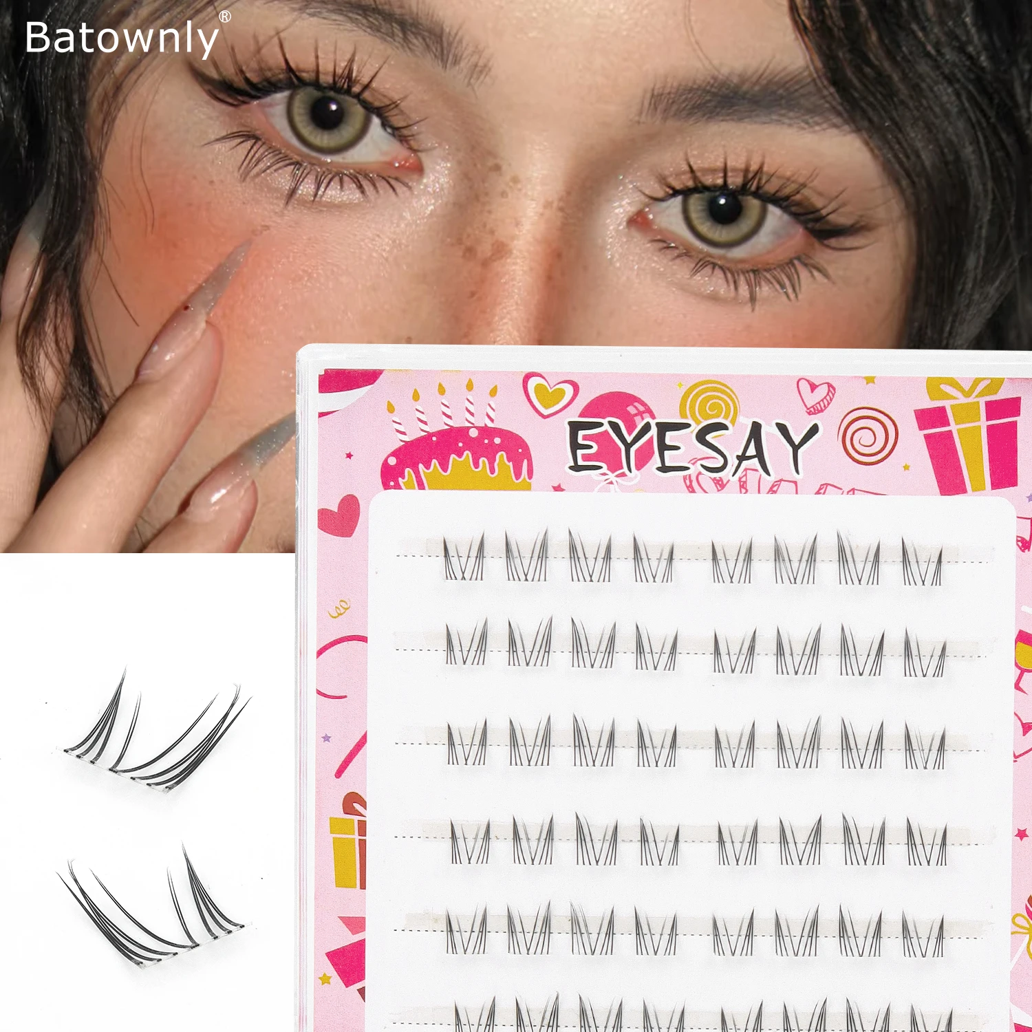 Selbstklebende Wimperncluster, 48 Stück, faule, nicht klebende Wimpern, lebendiger Anime-Stil, natürliche Einzelcluster, untere Wimpern