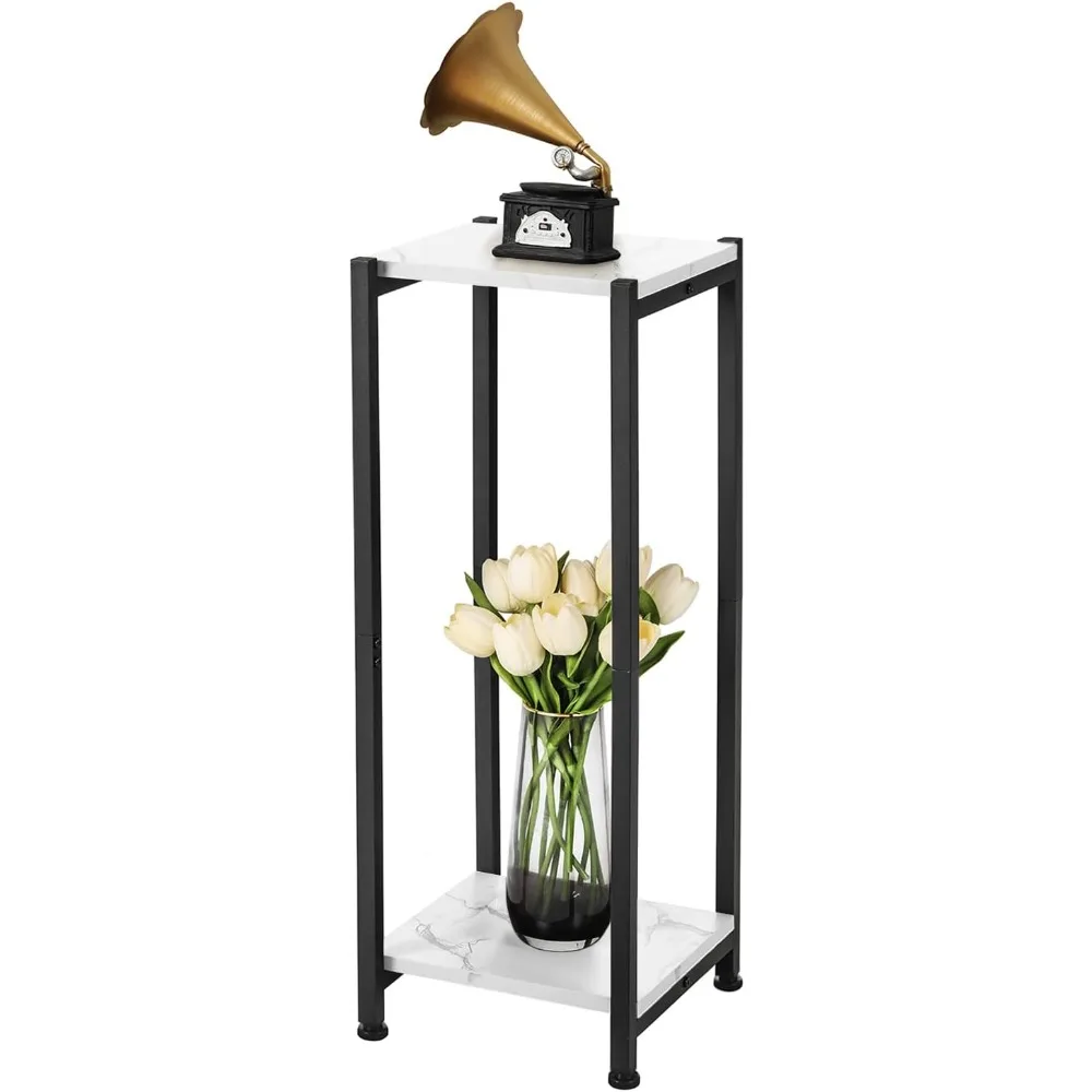 

Tall Plant Stand Indoor 2 Tier Metal Plant Stand with Wood Shelf Marble White Black