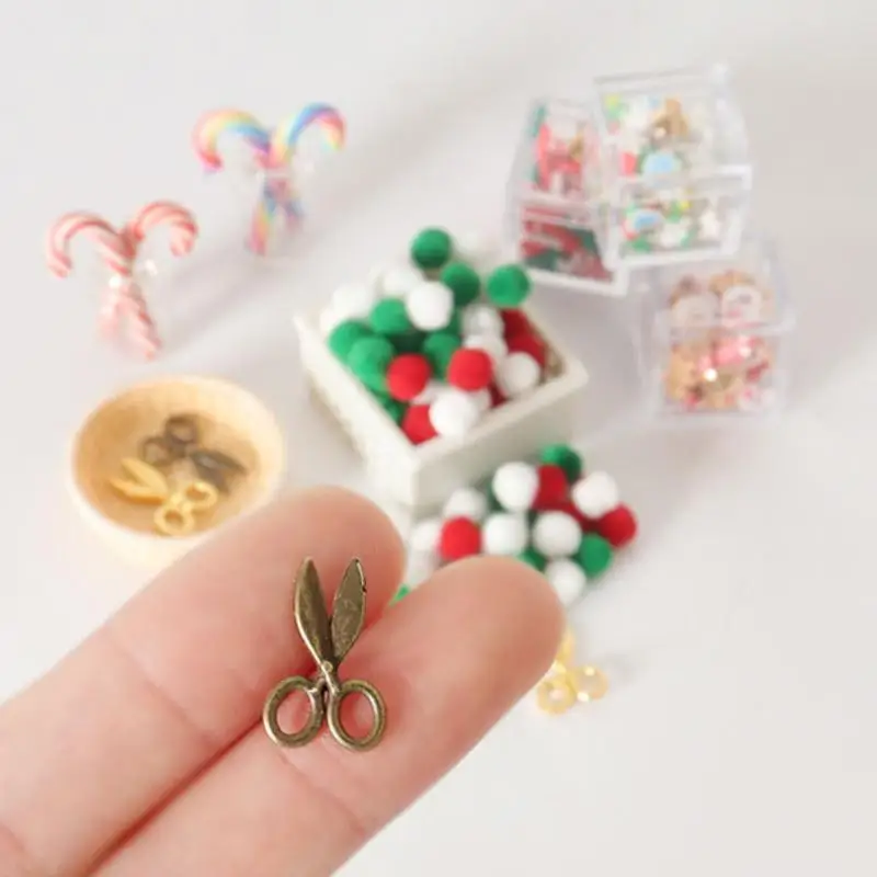 

Christmas Dollhouse Miniature Set - Handmade Candy Cane Ornaments with DIY Scissors&Basket for Holiday Scene Displays & Dioramas