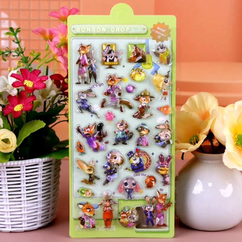 Adesivos de Cristal 3D Zootopia, Decorações de Filme Infantil, Presentes de Ano Novo, Decorações Circundantes