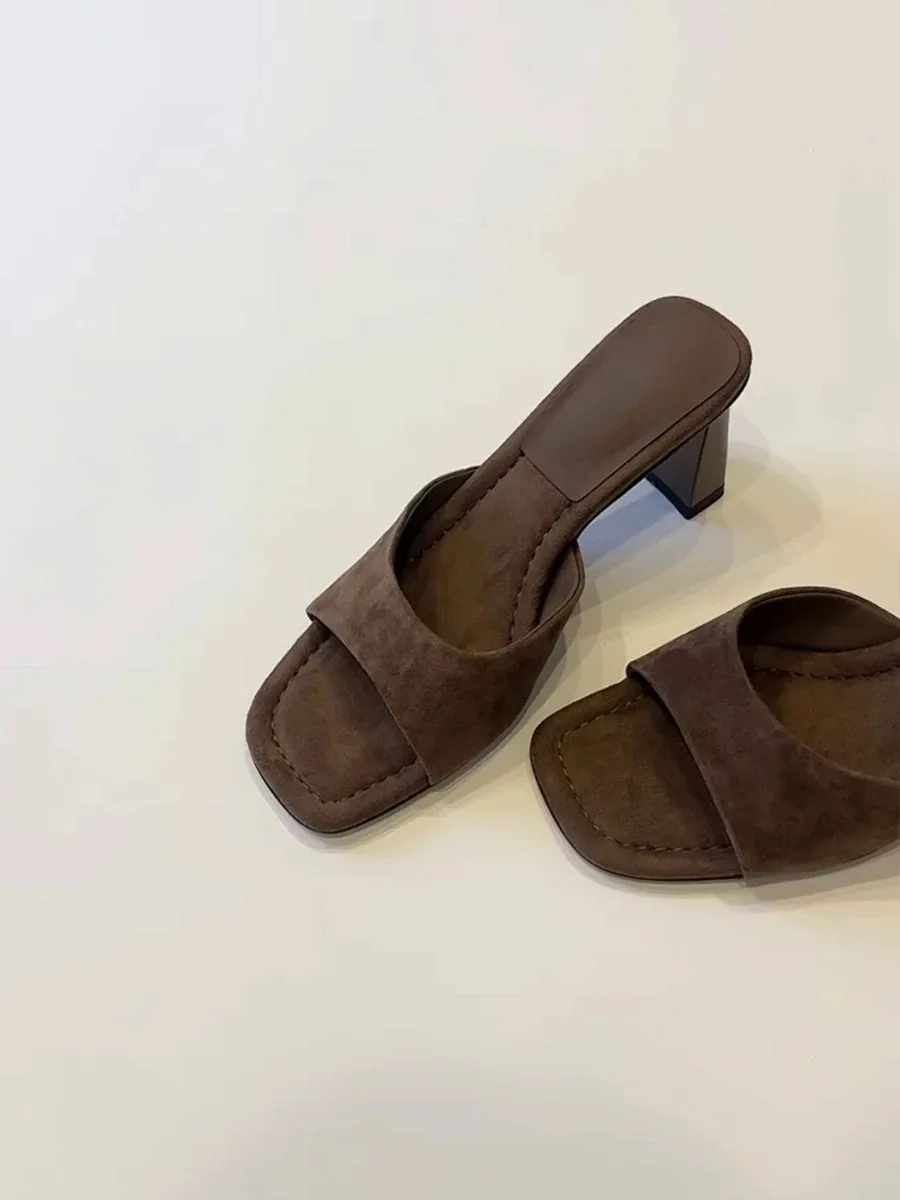 

Lin Xiao He Vintage Leather Version Slip-On Slippers Women's Heightening Versatile Outdoor Wear Flat Sandals Open-Toe Flats