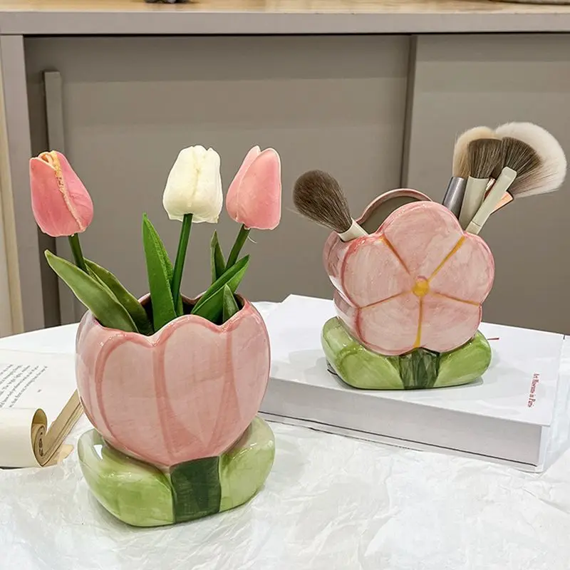High Appearance Tulip Flower Pen Holder Storage Ornament Student Dorm Desk Bedroom Makeup Brush