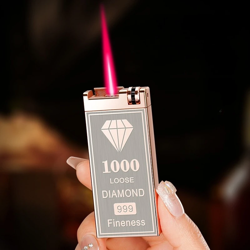 

Металлическая двусторонняя ветрозащитная бутановая зажигалка с красным пламенем и шарикоподшипником, электронное зажигание, идеальный мужской подарок