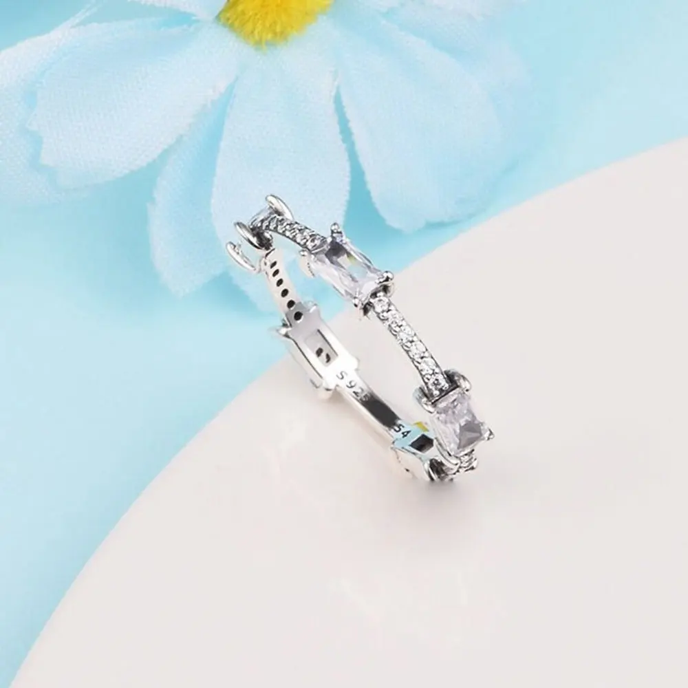 925 Sterling Silver Rectangular Bars Sparkling Pavé Ring​ Fashion Style Jewelry For Women