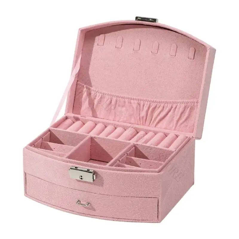 R7UF Lockable Jewelry Storage Box with Padded Ring Rolls and Lid Pocket