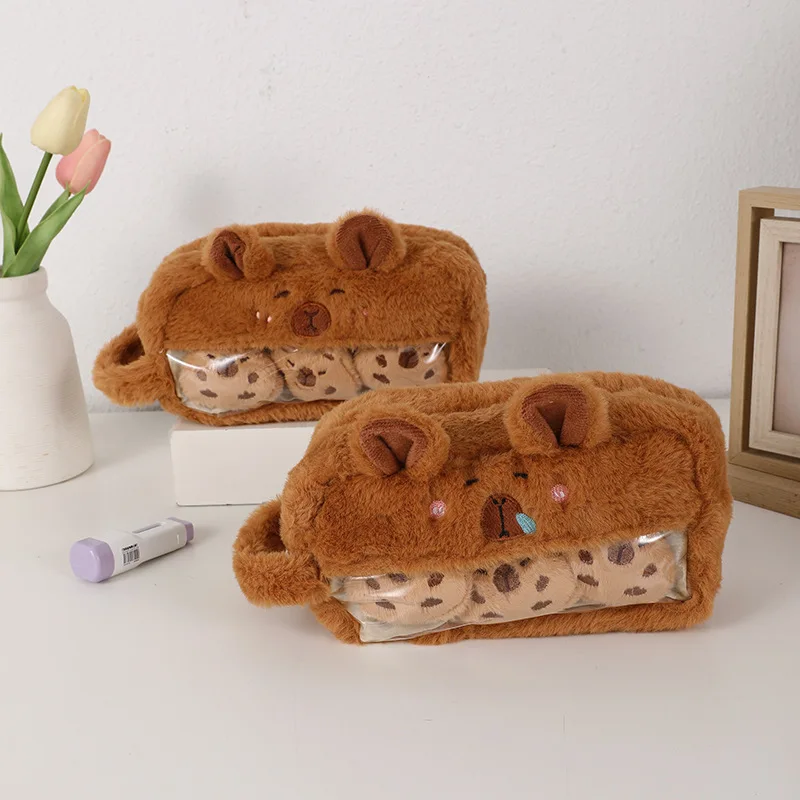 Bonito kawaii grande capacidade capivara caneta saco engraçado dos desenhos animados moda capivara pelúcia lápis bolsa material escolar presentes de aniversário