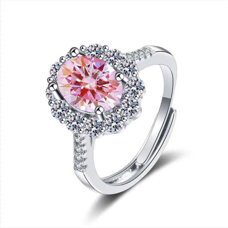 Potiy Halo Rings for Women Created Blue Sapphire Nano Emerald Red Ruby Princess Diana 2.67ct Oval Cut 925 Sterling Silver Rings