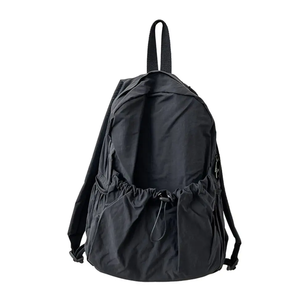 

Sweet Korean Style Drawstring Backpack Fold Wrinkle Light Soft Nylon Bag Book Bag Solid Color Shoulder Bag Travel