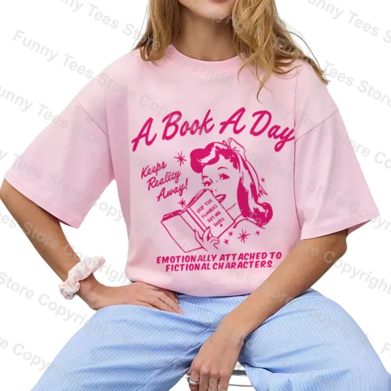 Retro Cute Romance Reader T-Shirts for Women Funny Book Lover T Shirt Aesthetic Bookworm Tshirts Literature Tops Bookish Gifts