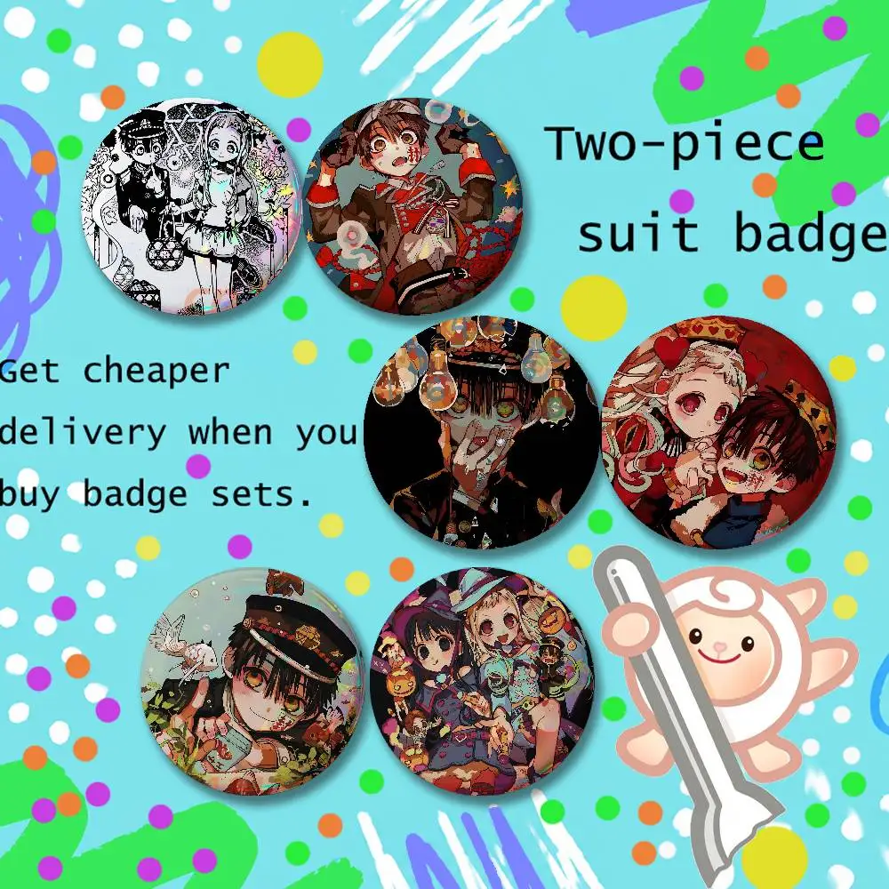 Toilet-Bound Hanako-Kun Aesthetic Round Brooch 2-piece Set Cartoon Enamel Pins Trendy for souvenir gift Merch Clothing Decor