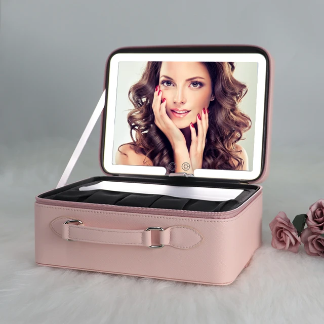 Neceser de maquillaje iluminado con logotipo personalizado estuche de cosmeticos con espejo organizador de viaje Led AliExpress