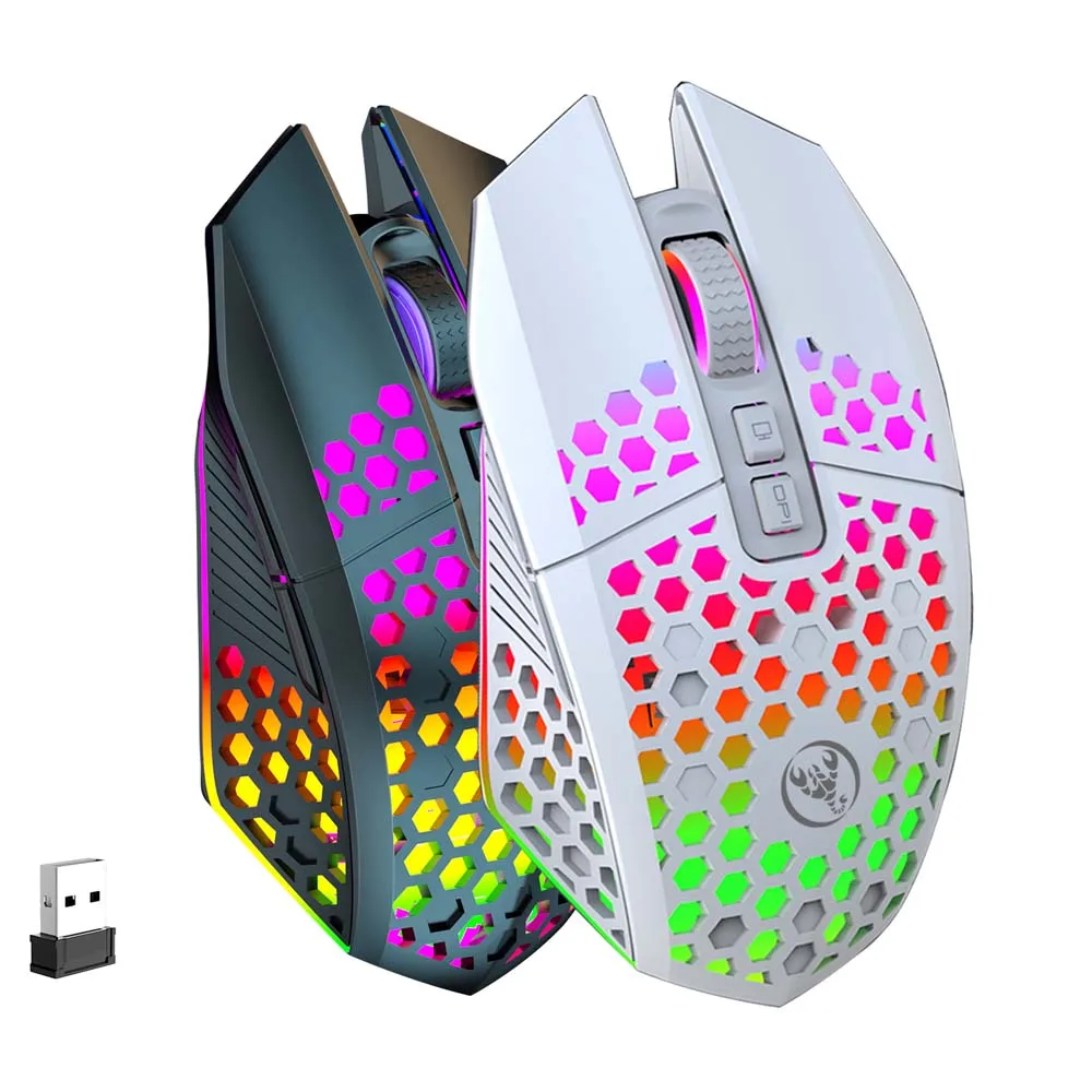 Hollow Mouse RGB Colorful Lighting 1600DPI 2.4G Wireless Sensitive Optical Mouse Relax Hand Ergonomic USB C Rechargeable Mouse