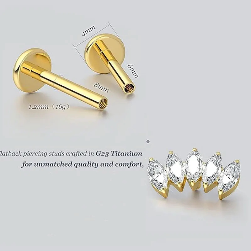 2pcs F136 G23 Titanium Cartilage Earring Internally Threadless Labret Piercing 16G Tragus Helix Daith Piercing Lip Body Jewelry view 4