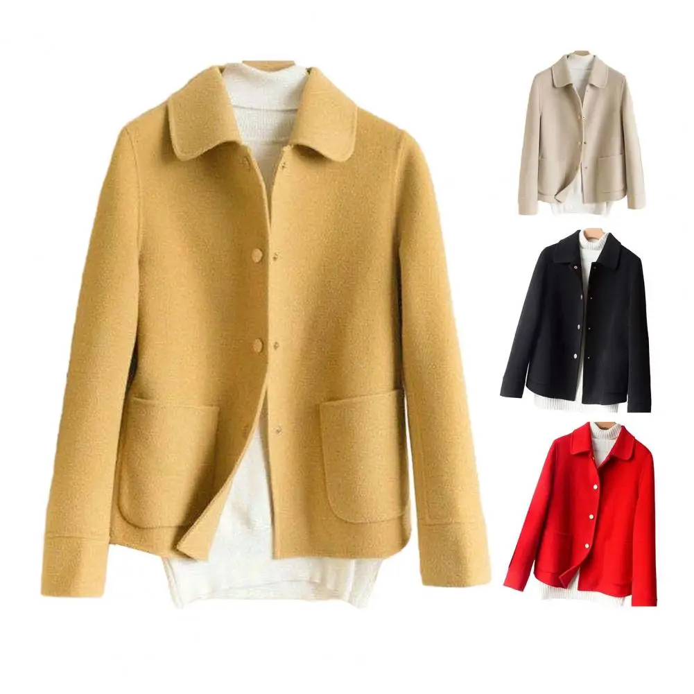 Women Jacket Thickened Double-sided Lapel Women's Winter Coat Loose Fit Single-breasted Cardigan with Buttons Pockets for Lady