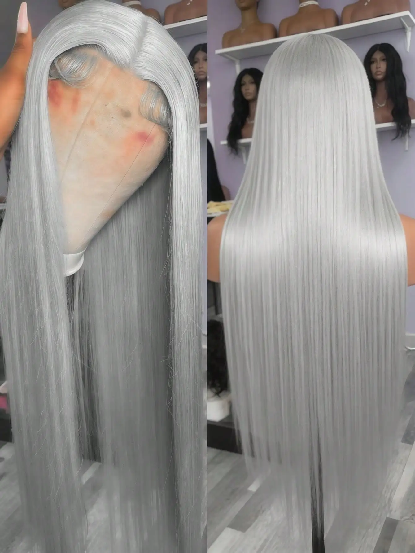 

Серебристо-серые парики из натуральных волос 13x4 для женщин, прямые, с прозрачной кружевной передней частью, бразильские волосы, предварительно выщипанные