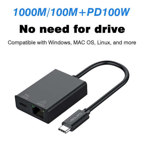 Imagen 2 del producto UGOURD 100Mbps 1000Mbps USB C adaptador Ethernet con carga 100W USB3.0 2,5 Gigabit tarjeta de red USB a RJ45 convertidor de Cable Lan