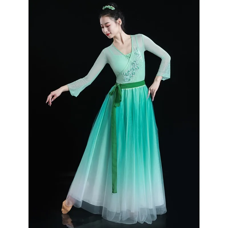 زي الرقص الكلاسيكي - زي أداء صورة رحلة الربيع الأنيق الذي يتدفق المطر، بدلة تدريب أثيرية على الطراز الصيني #4