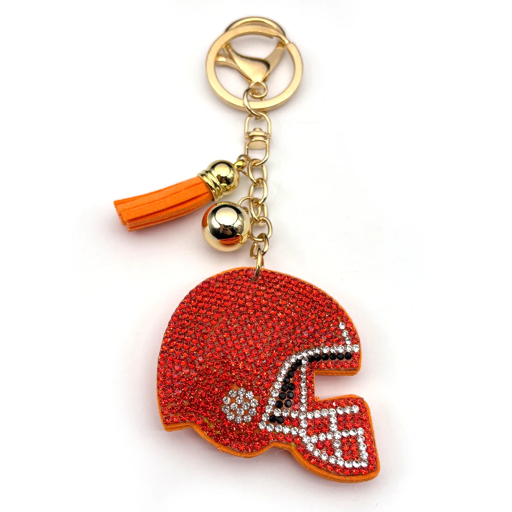 Rugby Player Hat Keychain For Women Men Tassel Crystal Blue Male Fashion Bag Wallet Charm Sports Style Keyholder Jewelry Gifts