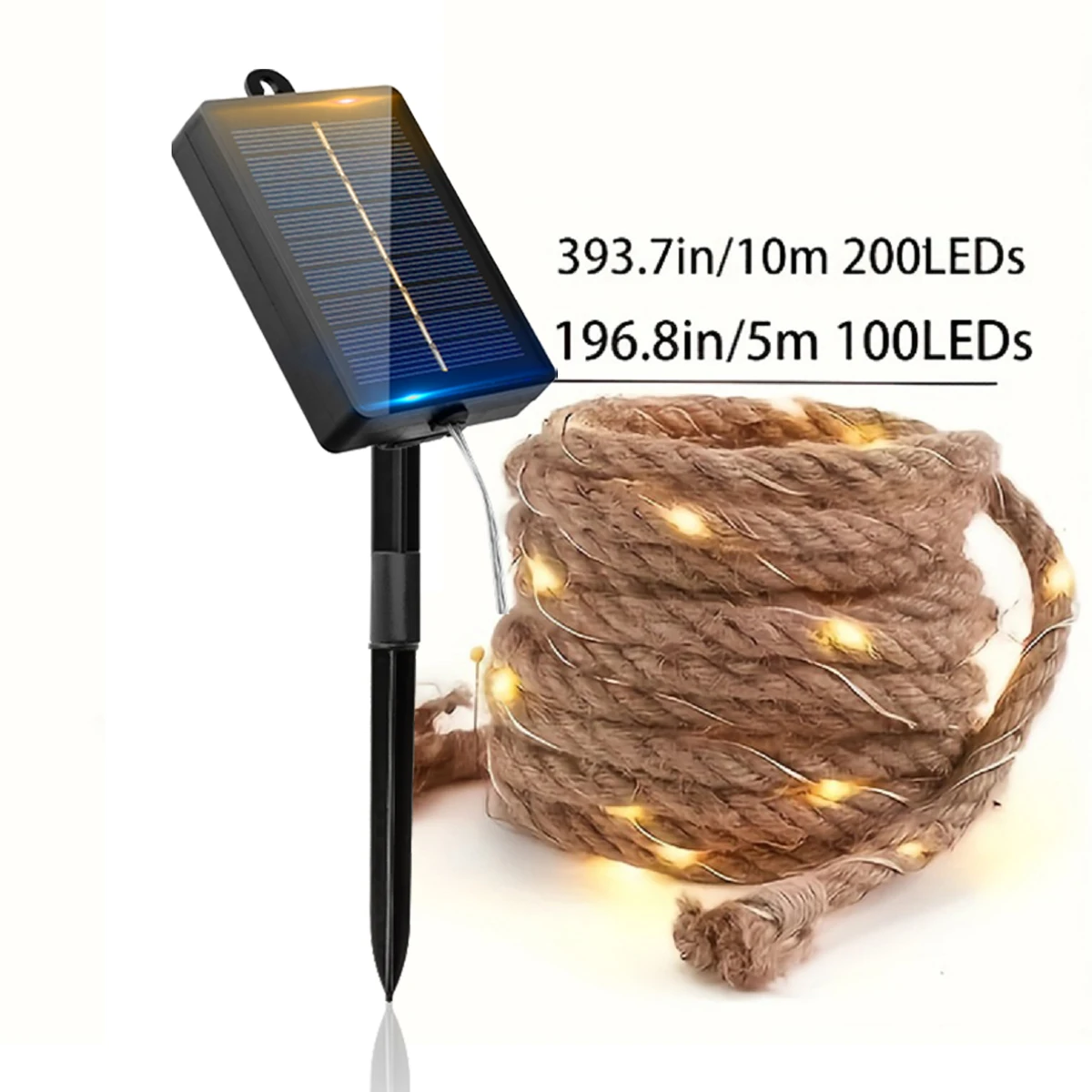 Waterproof Rope Hemp Solar String Light 100/200LED 8 Mode Fairy Lamp Outdoor Patio Lamp for Garden Christmas Wedding Party Decor