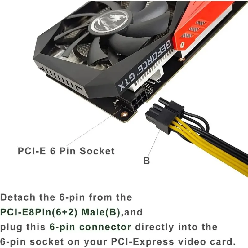 6PCS UL1007 18AWG PCI-E 6pin Female To Dual 8pin(6+2) Y-Splitter F/M Adapter GPU Video Card Power Adapter Cable