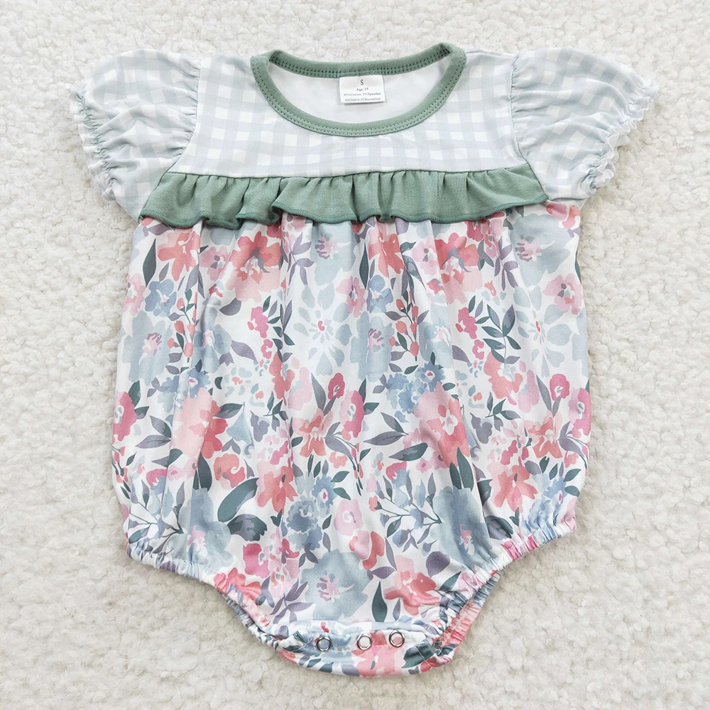 

Wholesale Baby Girl Newborn Floral Ruffle Romper Bubble Flower Plaid Short Sleeves Jumpsuit Kid Toddler Summer One-piece Clothes