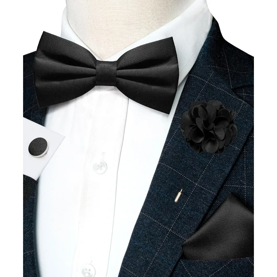 أنيقة بلون ربطة القوس فيونكة مسبقة التمدد وجيب أزرار أكمام مربعة التلبيب دبوس مجموعات للرجال مثالية للمناسبات الرسمية ملابس الزفاف